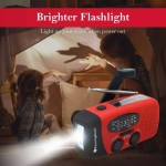 Hand-Crank Solar-Powered Portable AM/FM Radio with USB Charger and Flashlight (Red)